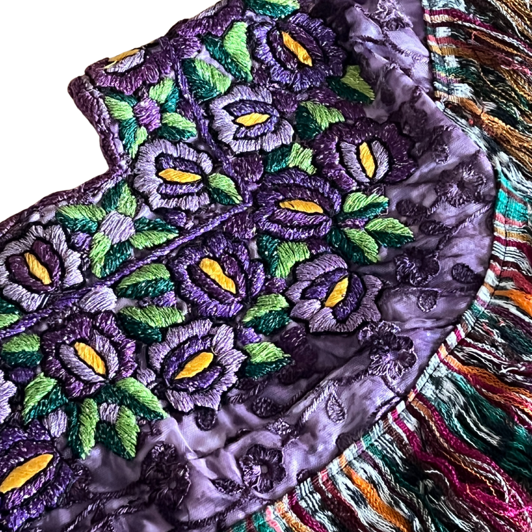 Embroidered Cape: Purple Flowers with Silver Thread