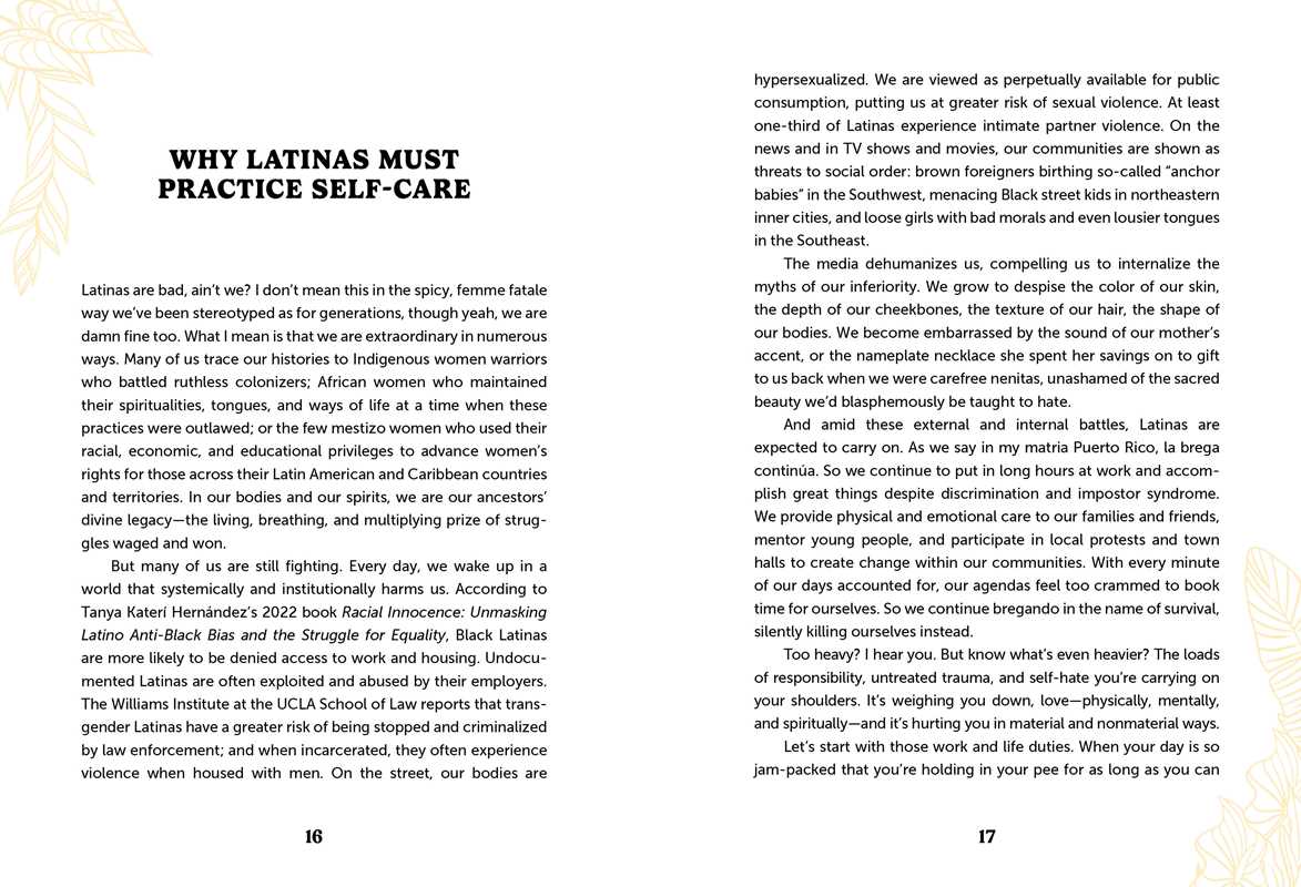 Text document discussing self-care for Latinas with a white background