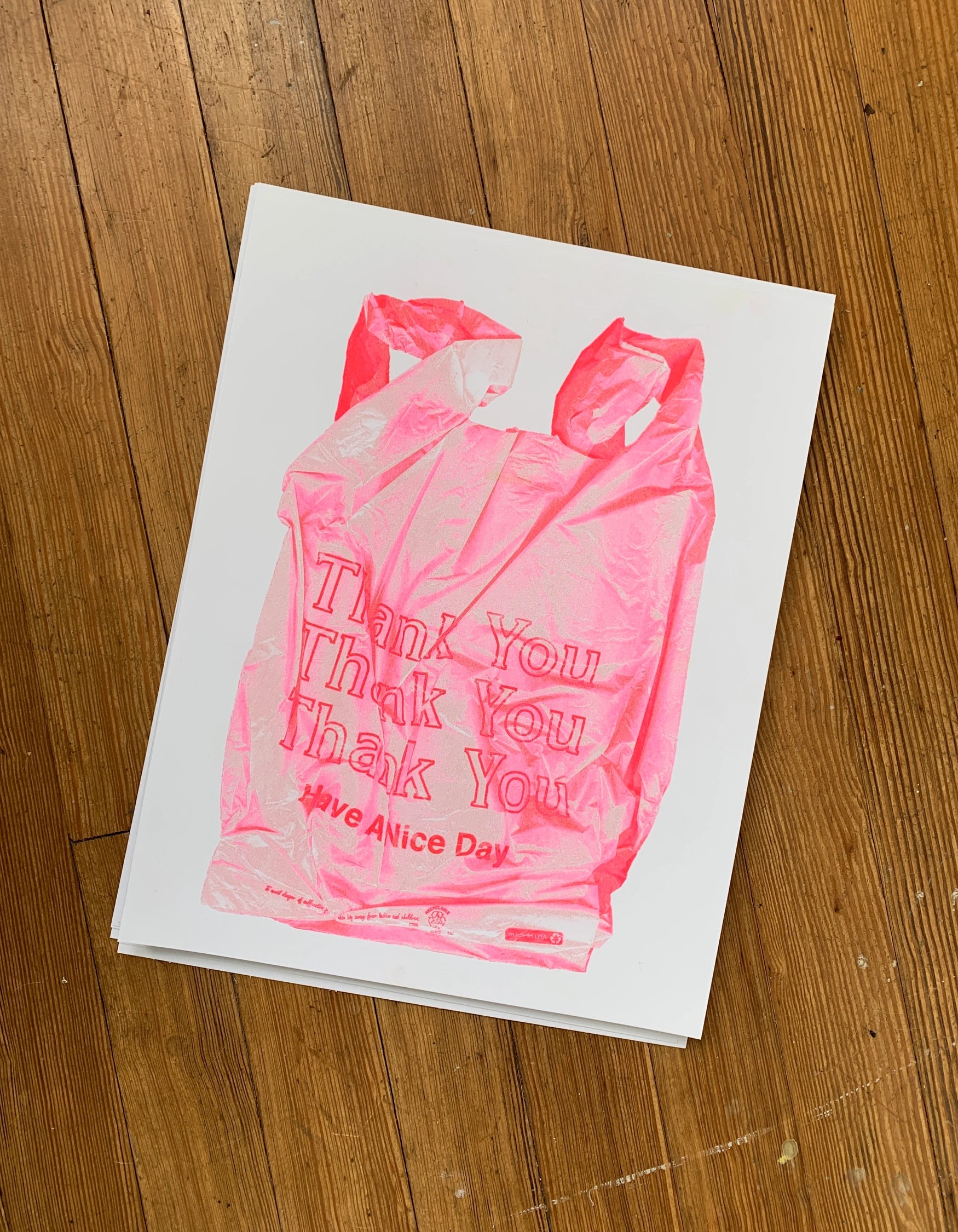 Pink Thank You Takeout Bag Risograph Print
