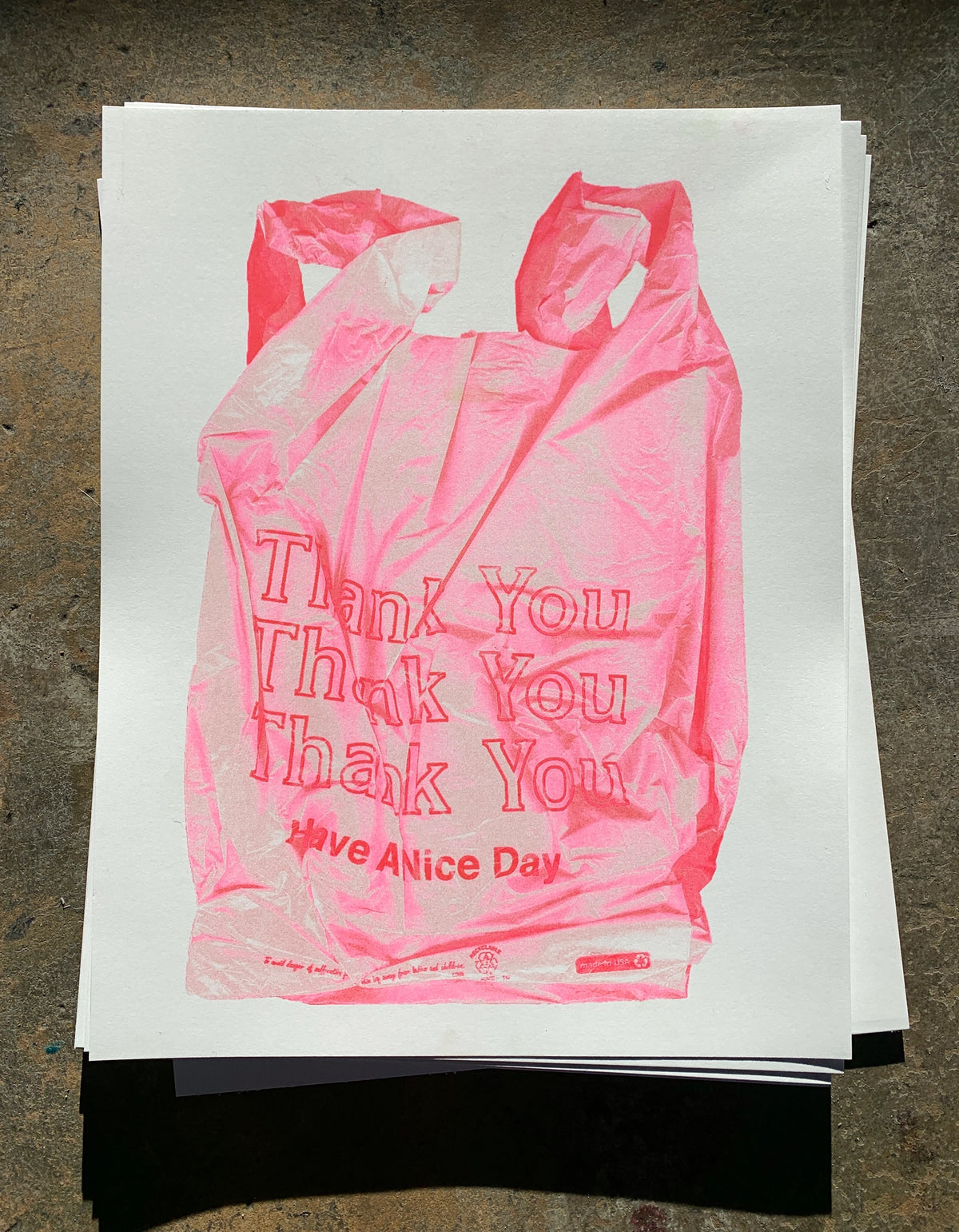 Pink Thank You Takeout Bag Risograph Print