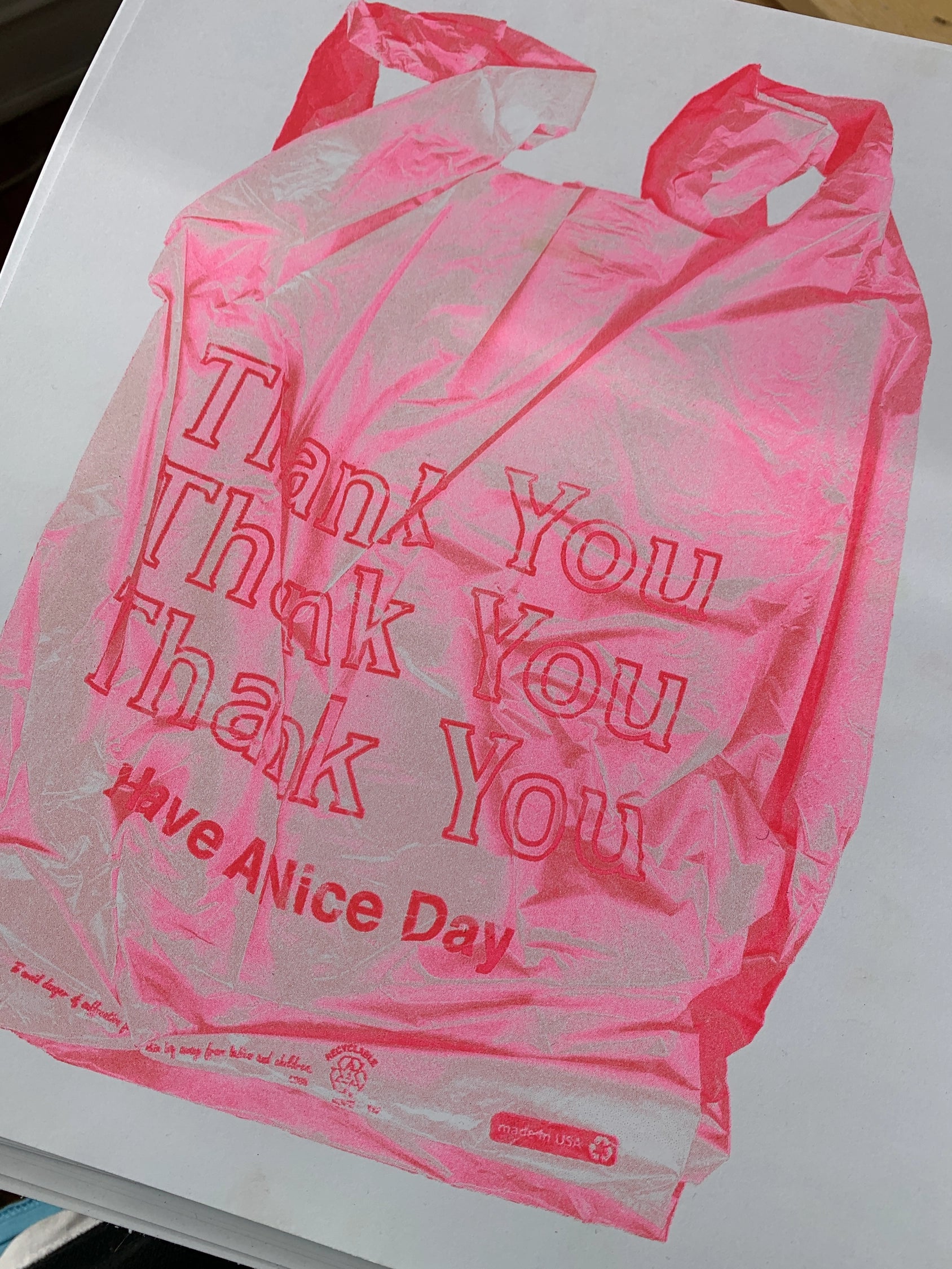 Pink Thank You Takeout Bag Risograph Print