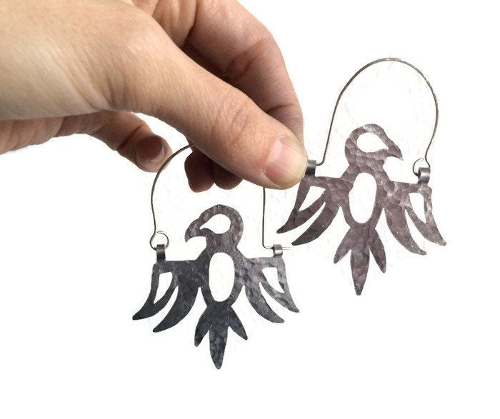 Handmade Thunderbird Hoop Earrings, Aluminum Bird