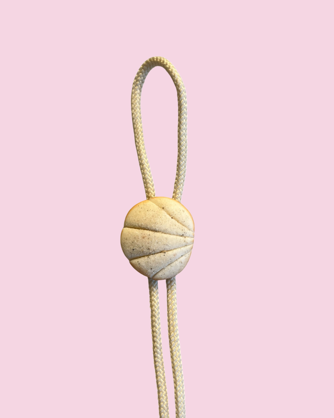 Bolo Tie of a White Concha on light pink background
