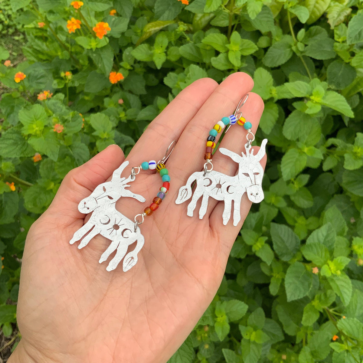 Handmade Celestial Donkey Aluminum & Glass Earring