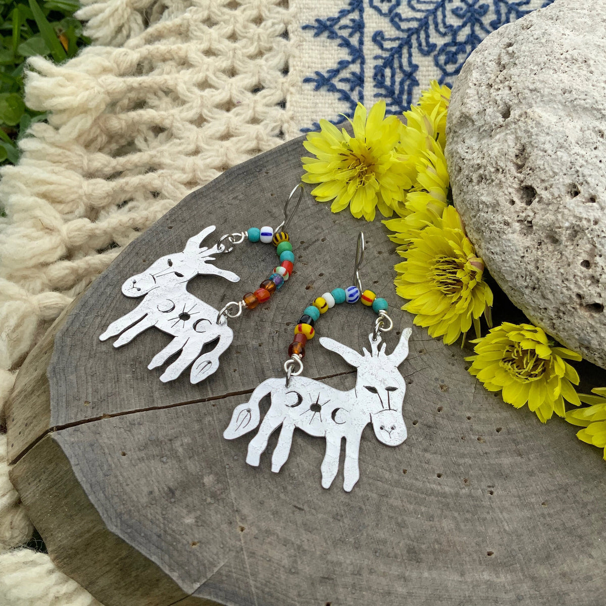 Handmade Celestial Donkey Aluminum & Glass Earring