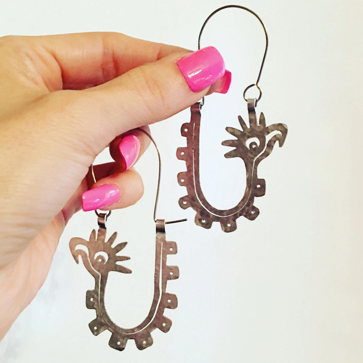 Handmade Mayan Glyph Hoop Earrings: Bird Design