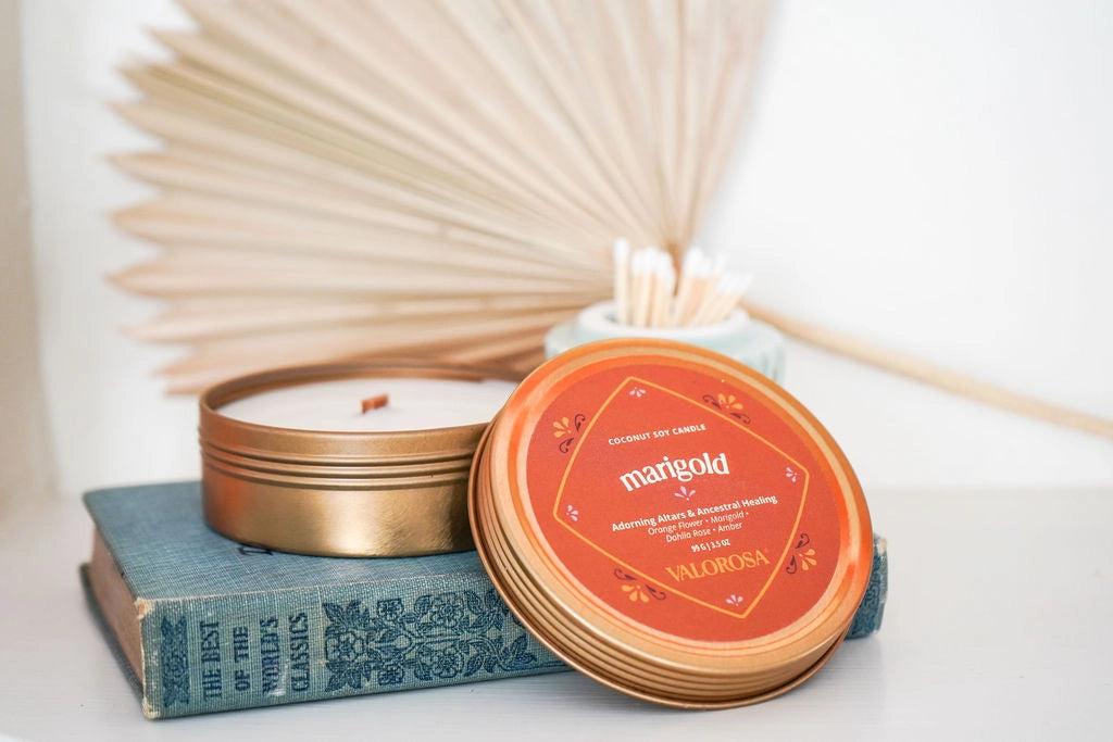 Marigold Candle Tin | Dia De Los Muertos Candle