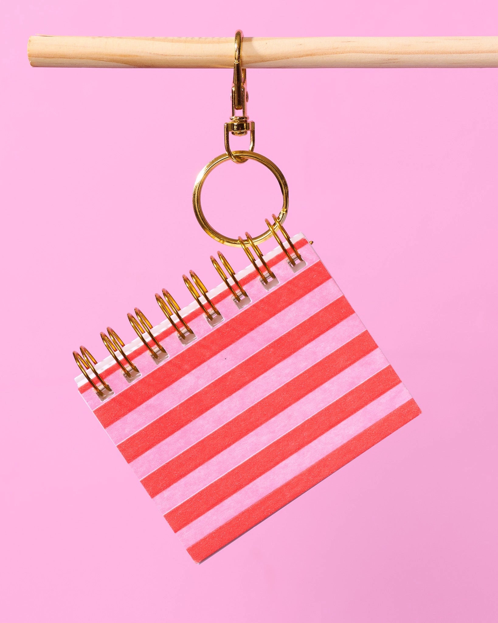 Mini Red & Pink Striped Notebook with Keychain
