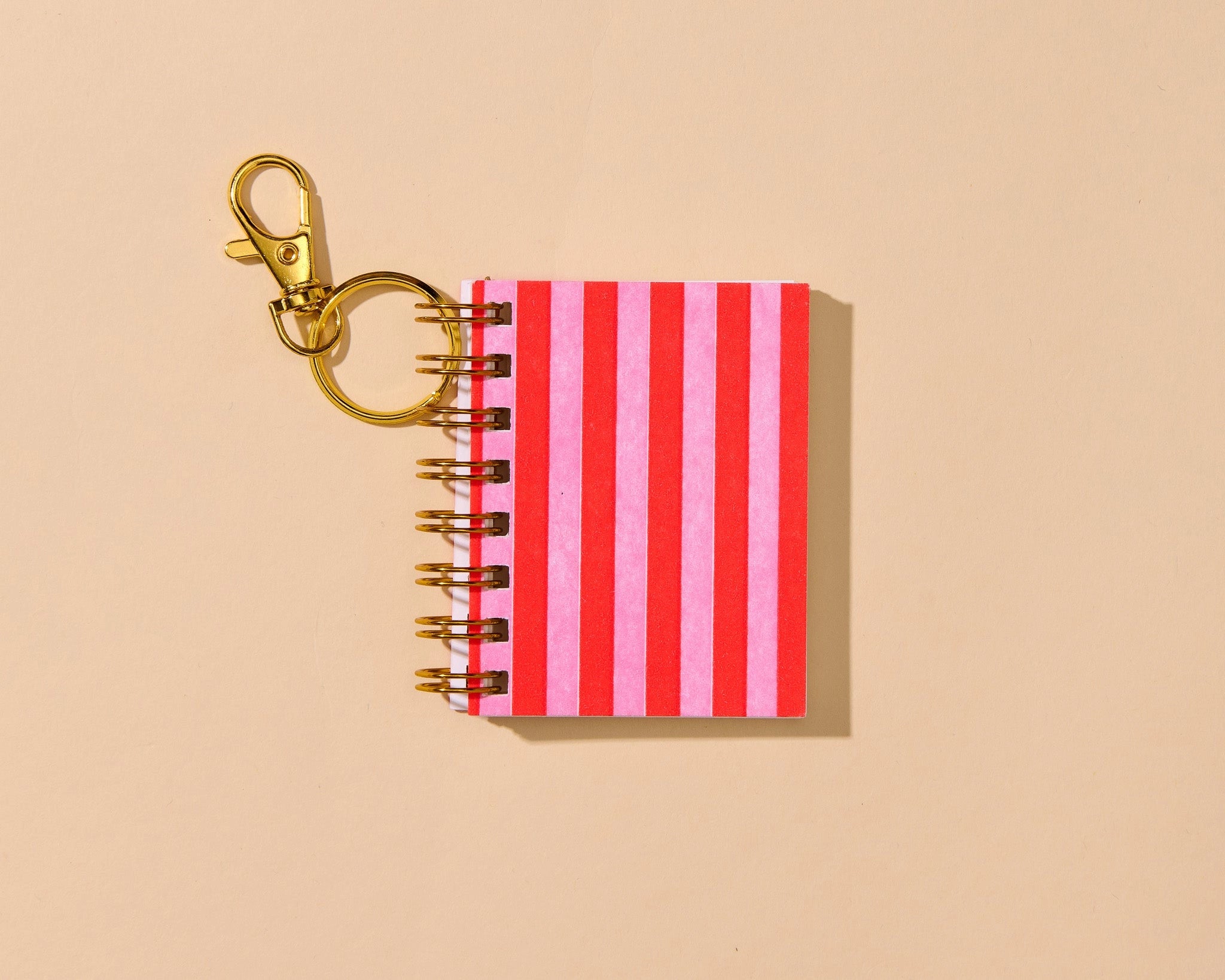 Mini Red & Pink Striped Notebook with Keychain