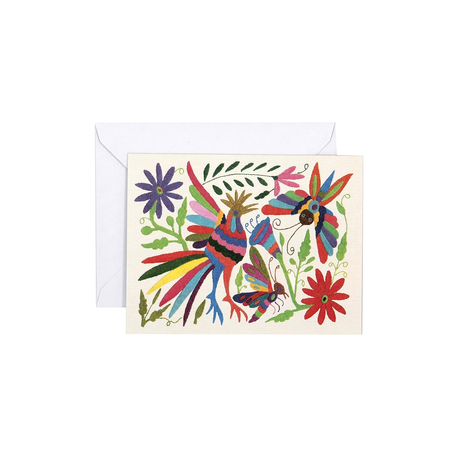 Colorful card with a rooster design and flowers on a white background