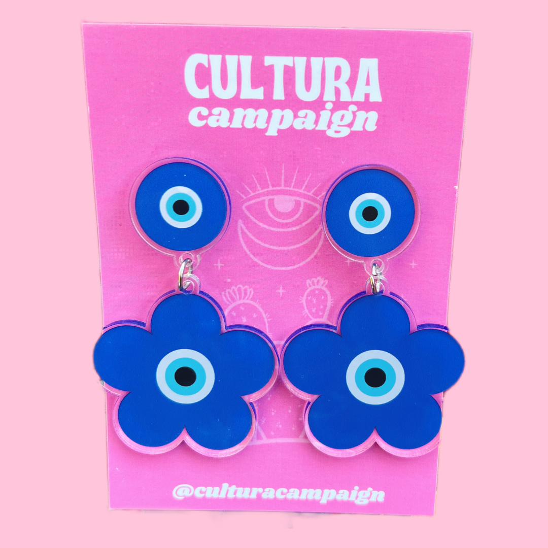Evil Eye Flower Earrings